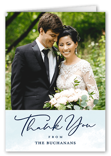 Watercolor Expression Thank You Card, Blue, 3x5, Matte, Folded Smooth Cardstock, Celeste