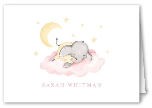 Elephant Slumber Thank You Card, Pink, 3x5, Matte, Folded Smooth Cardstock