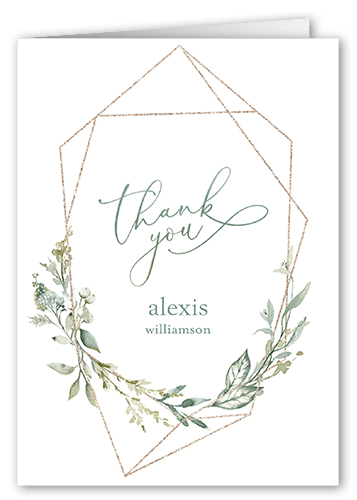 Geometric Floral Frame Thank You Card, Green, 3x5, Matte, Folded Smooth Cardstock