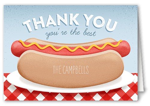 Hotdog Barbecue Thank You Card, Blue, 3x5, Matte, Folded Smooth Cardstock