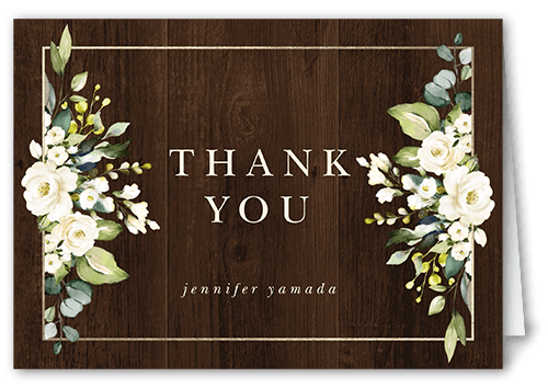 Delicate Floral Frame Thank You Card, Brown, 3x5, Matte, Folded Smooth Cardstock, Taupe