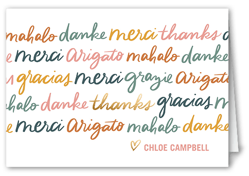 Multilingual Appreciation Thank You Card, White, 3x5, Matte, Folded Smooth Cardstock