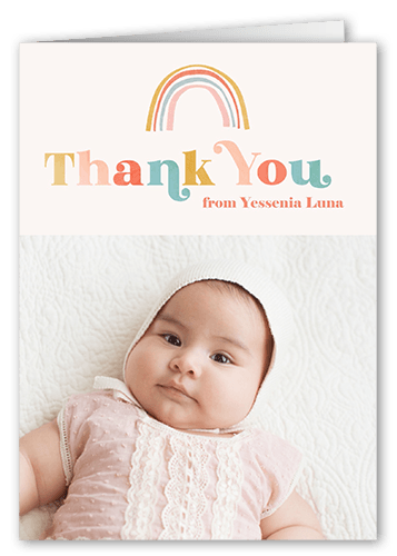 Rainbow Hello Thank You Card, Beige, 3x5, Matte, Folded Smooth Cardstock, Pearl