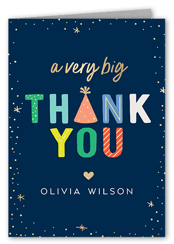 Candles And Caps Thank You Card, Blue, 3x5, Matte, Folded Smooth Cardstock, Navy