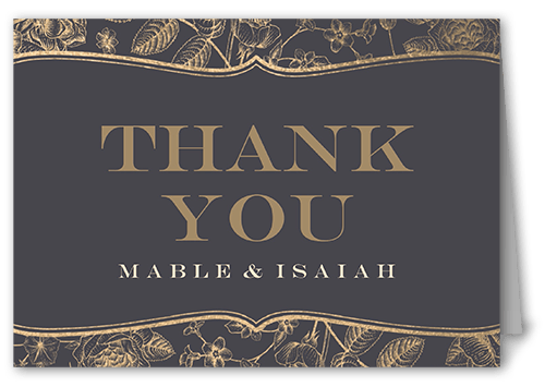 Filigree Flowers Thank You Card, Grey, 3x5, Matte, Folded Smooth Cardstock, Flint