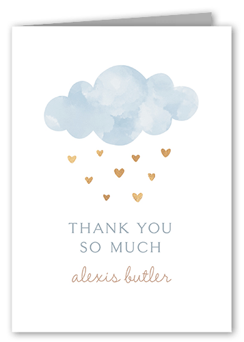 Heart Showers Thank You Card, Blue, 3x5, Matte, Folded Smooth Cardstock, Blue