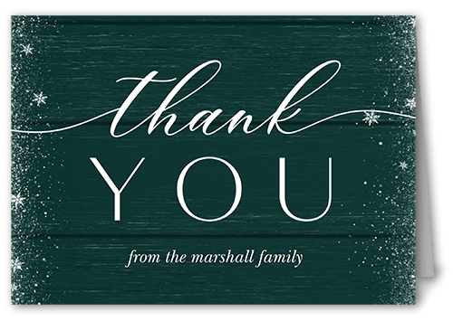 Snowy Winter Thank You Card, Green, 3x5, Matte, Folded Smooth Cardstock, Seaweed