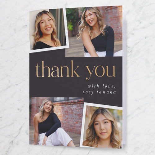 Overlayed Photos Thank You Card, Black, 3x5, Matte, Folded Smooth Cardstock, Coal
