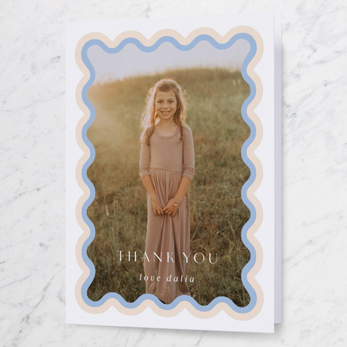 Whimsical Wave Thank You Card, Blue, 3x5, Matte, Folded Smooth Cardstock, Periwinkle