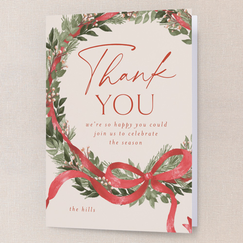 Timeless Wreath Thank You Card, Beige, 3x5, Matte, Folded Smooth Cardstock