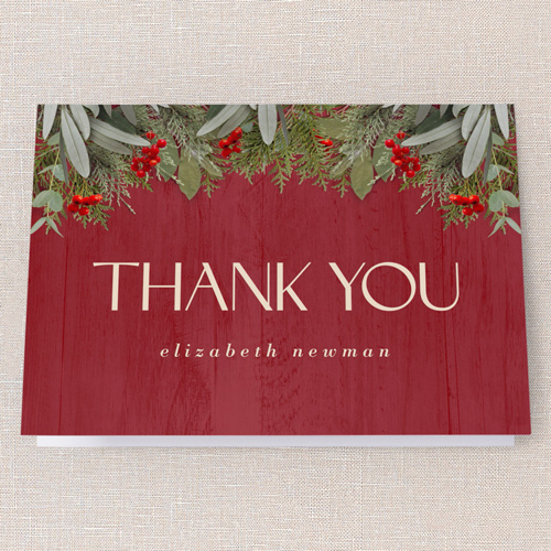 Merry Evergreen Thank You Card, Red, 3x5, Matte, Folded Smooth Cardstock