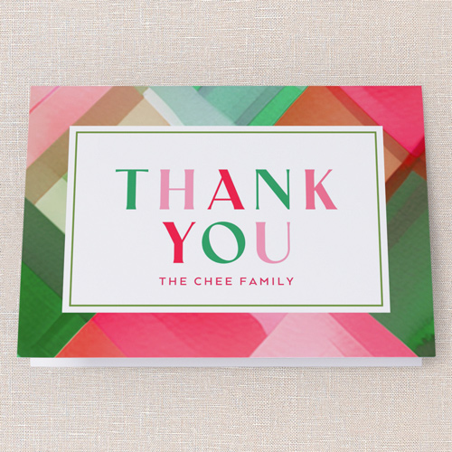Prismatic Plaid Thank You Card, Pink, 3x5, Matte, Folded Smooth Cardstock, Ballet