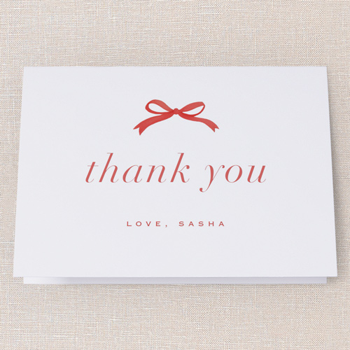 Bow Border Thank You Card, White, 3x5, Matte, Folded Smooth Cardstock