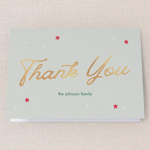 Starry Script Invite Thank You Card, Green, 3x5, Matte, Folded Smooth Cardstock, Mint
