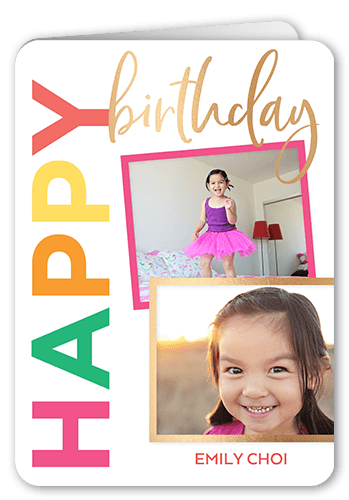 Bold Happy Birthday Birthday Card, Pink, 5x7, Pearl Shimmer Cardstock, Rounded