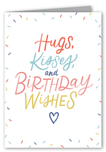 Sprinkled Kisses Birthday Card, White, 5x7 Folded, Pearl Shimmer Cardstock, Square
