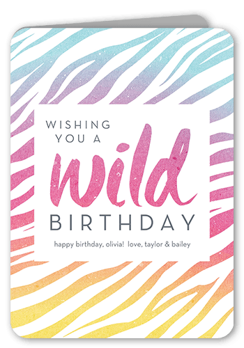 Wild Pattern Birthday Card, Pink, 5x7 Folded, Pearl Shimmer Cardstock, Rounded