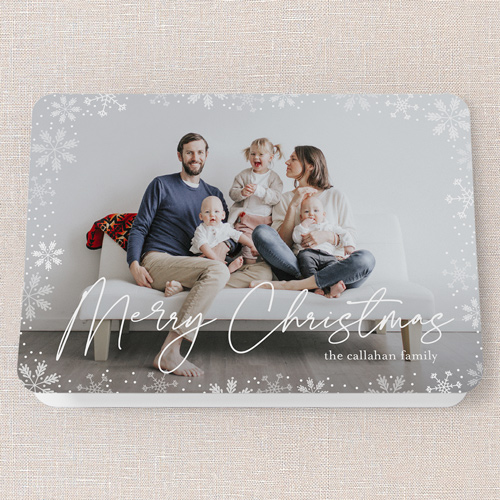 Gently Frosted Frame Holiday Card, White, 5x7 Folded, Christmas, Pearl Shimmer Cardstock, Rounded