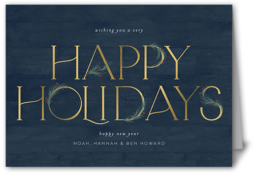 Art Deco Evergreen Holiday Card, Blue, 5x7 Folded, Holiday, Matte, Folded Smooth Cardstock, Square