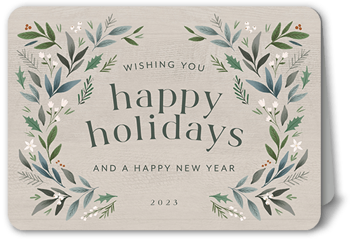 Botanical Arch Holiday Card, Beige, 5x7, Holiday, Pearl Shimmer Cardstock, Rounded