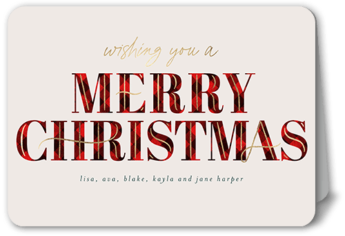 Art Deco Plaid Holiday Card, Red, 5x7 Folded, Christmas, Matte, Folded Smooth Cardstock, Rounded, Red