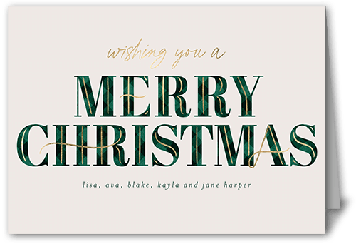 Art Deco Plaid Holiday Card, Green, 5x7 Folded, Christmas, Pearl Shimmer Cardstock, Square, Spruce