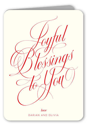 Classic Flourish Script Holiday Card, Beige, 5x7 Folded, Religious, Pearl Shimmer Cardstock, Rounded
