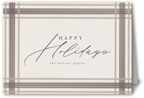 Brushed Plaid Border Holiday Card, Grey, 5x7 Folded, Holiday, Matte, Folded Smooth Cardstock, Square