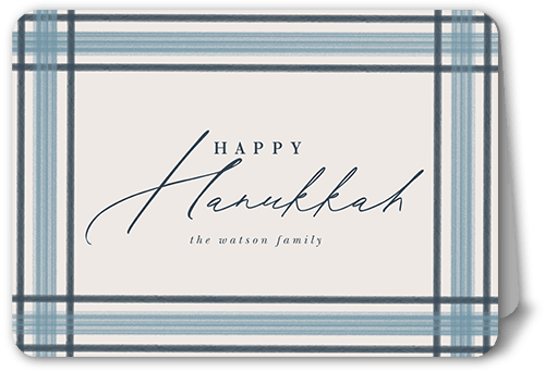 Brushed Plaid Border Holiday Card, Blue, 5x7 Folded, Hanukkah, Matte, Folded Smooth Cardstock, Rounded, Blue Suede