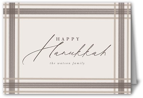 Brushed Plaid Border Holiday Card, Grey, 5x7 Folded, Hanukkah, Pearl Shimmer Cardstock, Square, Granite