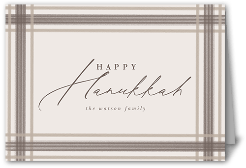 Brushed Plaid Border Holiday Card, Grey, 5x7 Folded, Hanukkah, Matte, Folded Smooth Cardstock, Square