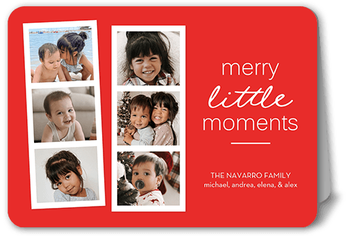 Photo Booth Holiday Card, Red, 5x7 Folded, Christmas, Pearl Shimmer Cardstock, Rounded, White