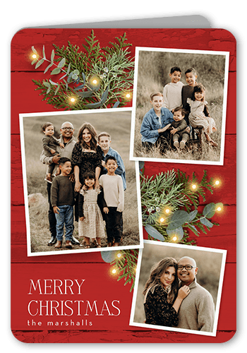 Festive Photos Holiday Card, Red, 5x7 Folded, Write Your Own, Pearl Shimmer Cardstock, Rounded