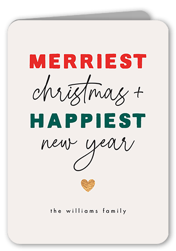 Multicolor Merry Holiday Card, Red, 5x7 Folded, Christmas, Pearl Shimmer Cardstock, Rounded