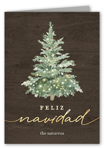 Watercolor Tree Holiday Card, Brown, 5x7 Folded, Feliz Navidad, Matte, Folded Smooth Cardstock, Square, Coffee