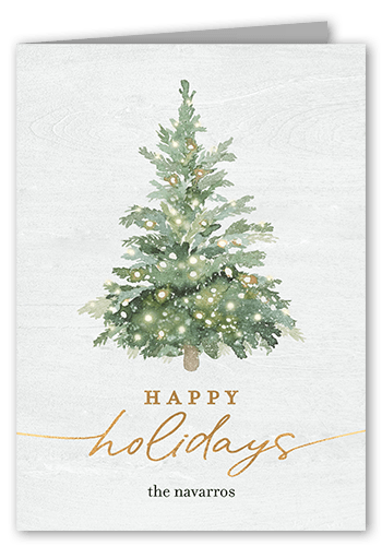 Watercolor Tree Holiday Card, White, 5x7 Folded, Holiday, Matte, Folded Smooth Cardstock, Square
