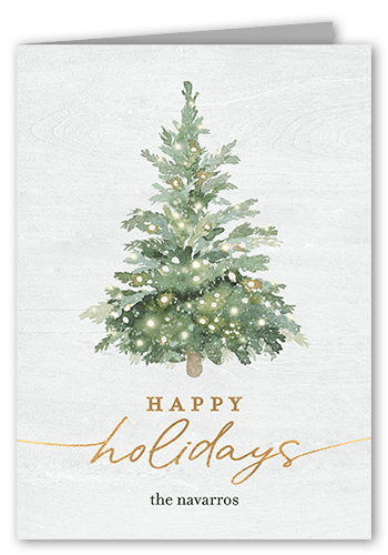 Watercolor Tree Holiday Card, White, 5x7 Folded, Holiday, Pearl Shimmer Cardstock, Square