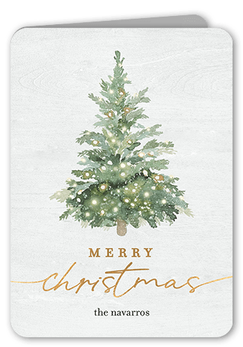 Watercolor Tree Holiday Card, White, 5x7 Folded, Christmas, Pearl Shimmer Cardstock, Rounded, White