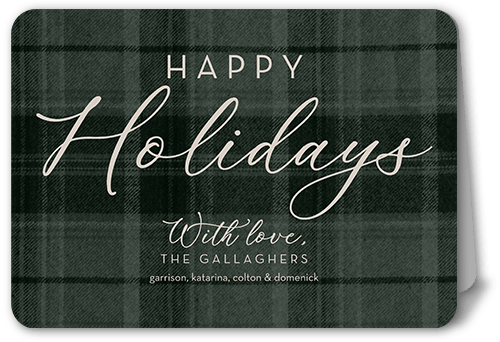 Soft Flannel Holiday Card, Green, 5x7 Folded, Holiday, Pearl Shimmer Cardstock, Rounded, Sage