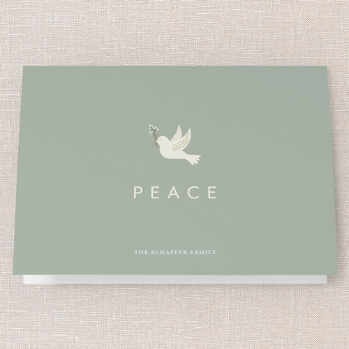 Peaceful Simplicity Holiday Card, Green, 5x7 Folded, Holiday, Pearl Shimmer Cardstock, Square, Leafy