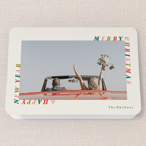 Rad Tidings Holiday Card, Beige, 5x7 Folded, Christmas, Pearl Shimmer Cardstock, Rounded, Antique White