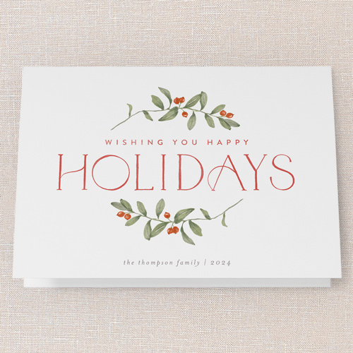 Enclosed Holly Holiday Card, White, 5x7 Folded, Holiday, Matte, Folded Smooth Cardstock, Square, White