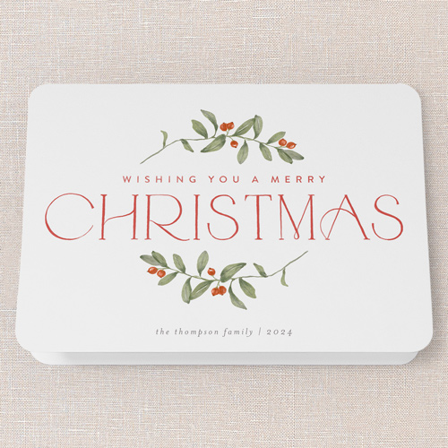 Enclosed Holly Holiday Card, White, 5x7 Folded, Christmas, Matte, Folded Smooth Cardstock, Rounded, White
