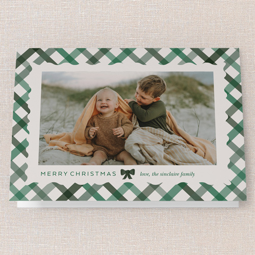 Blissful Bows Holiday Card, Green, 5x7 Folded, Write Your Own, Pearl Shimmer Cardstock, Square, Forest
