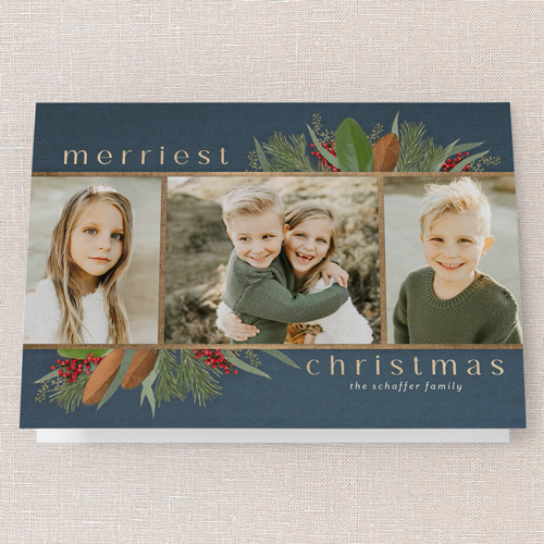 Fantastic Foliage Holiday Card, Blue, 5x7 Folded, Christmas, Pearl Shimmer Cardstock, Square, Blue