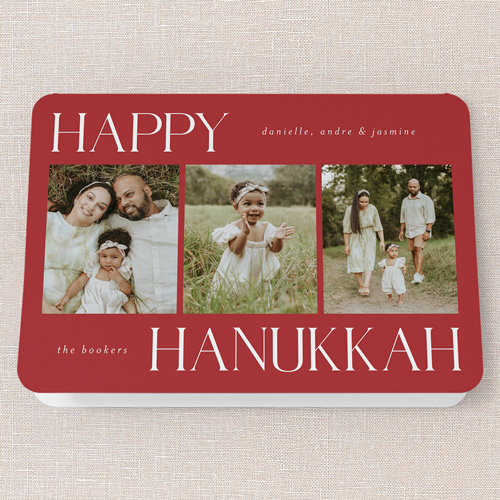 Simplistic Style Holiday Card, Red, 5x7 Folded, Hanukkah, Pearl Shimmer Cardstock, Rounded, Spanish Red