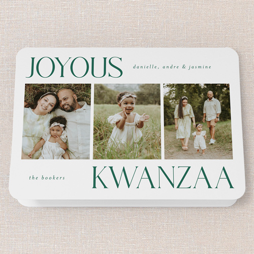 Simplistic Style Holiday Card, White, 5x7 Folded, Kwanzaa, Pearl Shimmer Cardstock, Rounded, White