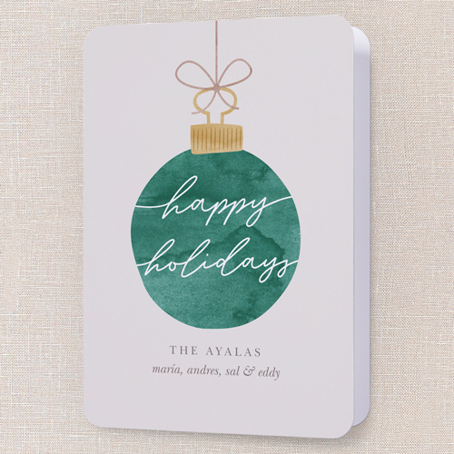 Warmhearted Watercolor Holiday Card, Green, 5x7 Folded, Holiday, Matte, Folded Smooth Cardstock, Rounded, Green