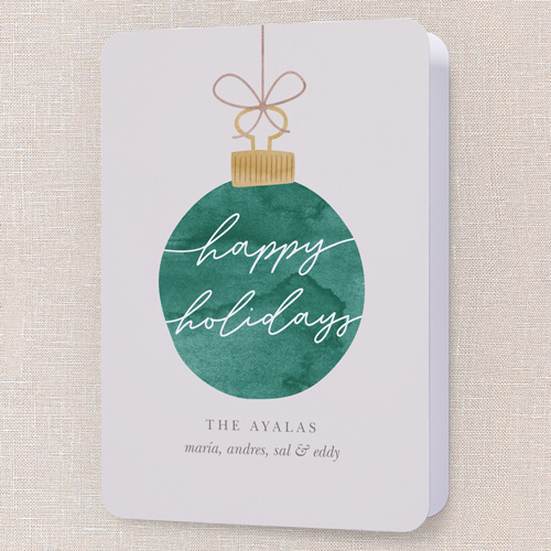 Warmhearted Watercolor Holiday Card, Green, 5x7 Folded, Holiday, Pearl Shimmer Cardstock, Rounded