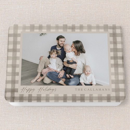 Pleasant Plaid Holiday Card, Beige, 5x7 Folded, Holiday, Pearl Shimmer Cardstock, Rounded